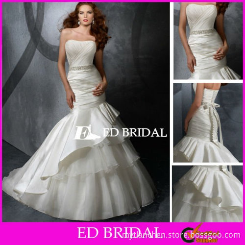 Trumpet Strapless Slight Curve Court Train Satin Wedding Dress Strapless Patterns